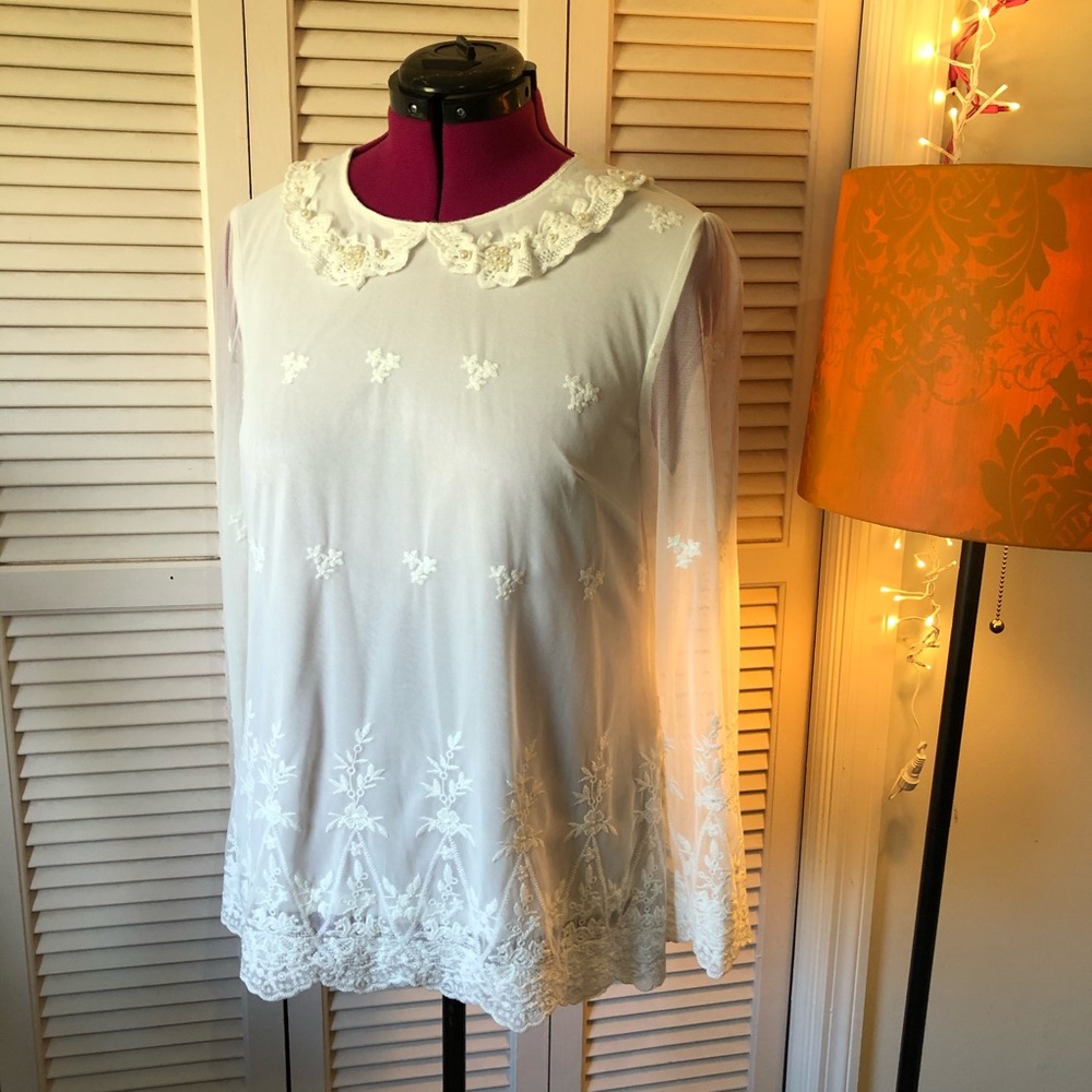 NWOT Madison white lace shirt | size L